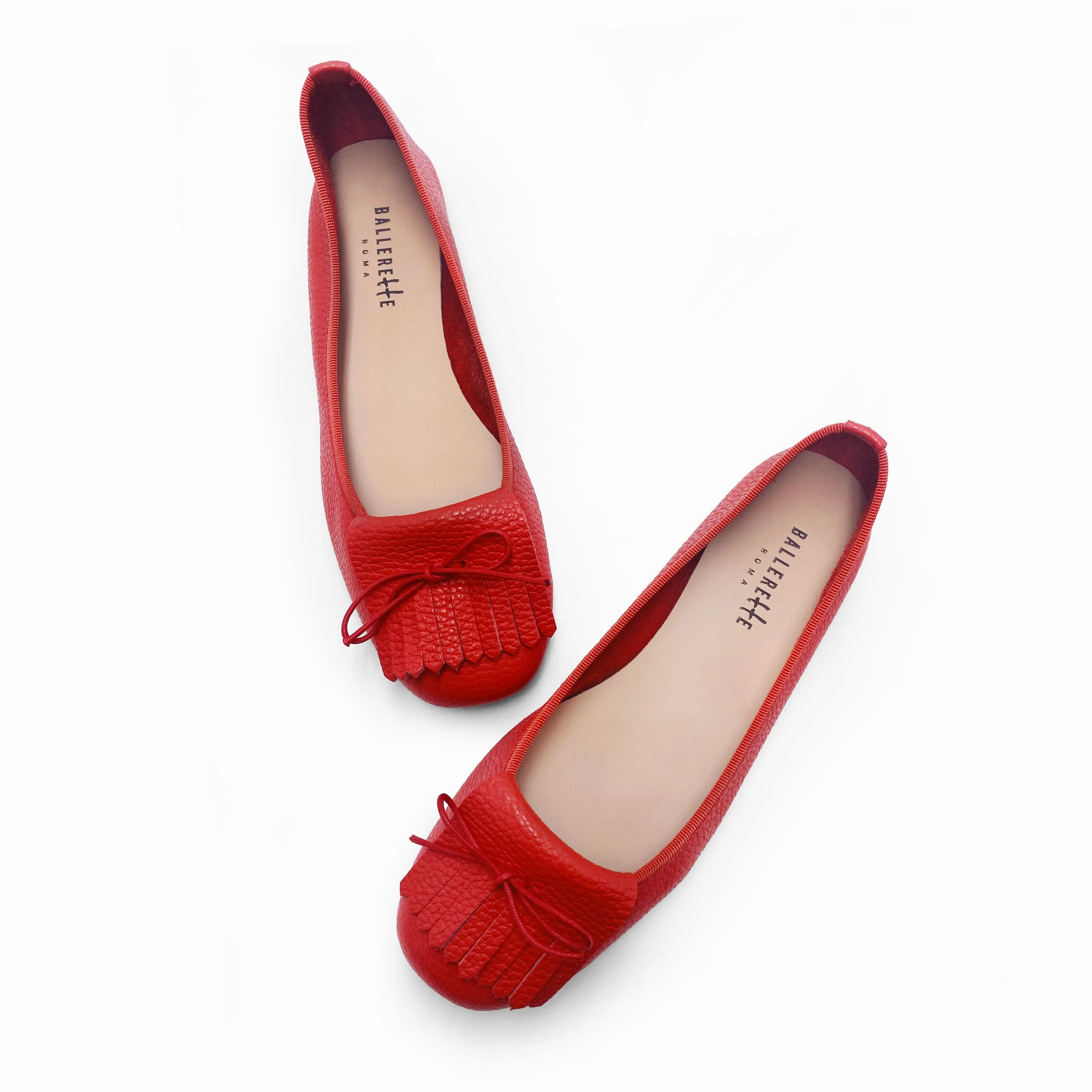Women's strawberry red leather moccasins with fringes Navy Flat Dress Shoes