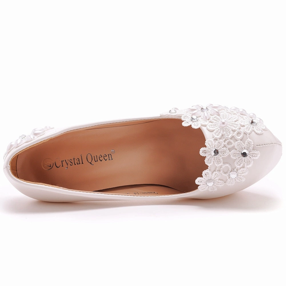 Women's Wedding Shoes Decorative Heel Wedding Heels Bridal Shoes With Beading WS0001 Boat Shoes And Dress Pants