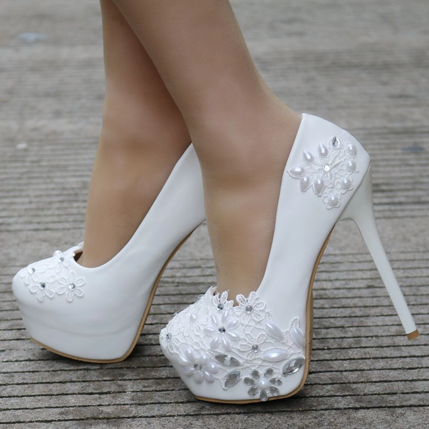 Shoe Edge Dressing Women's Wedding Shoes Decorative Heel Wedding Heels Bridal Shoes With Beading WS0001