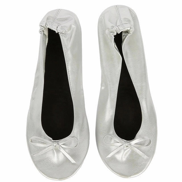 Women Shoes Flats Portable Fold Up Ballerina Flat Shoes Roll Up Foldable Ballet After Party Shoes For Bridal Wedding Party Favor Best Waterproof Shoes For Flat Feet