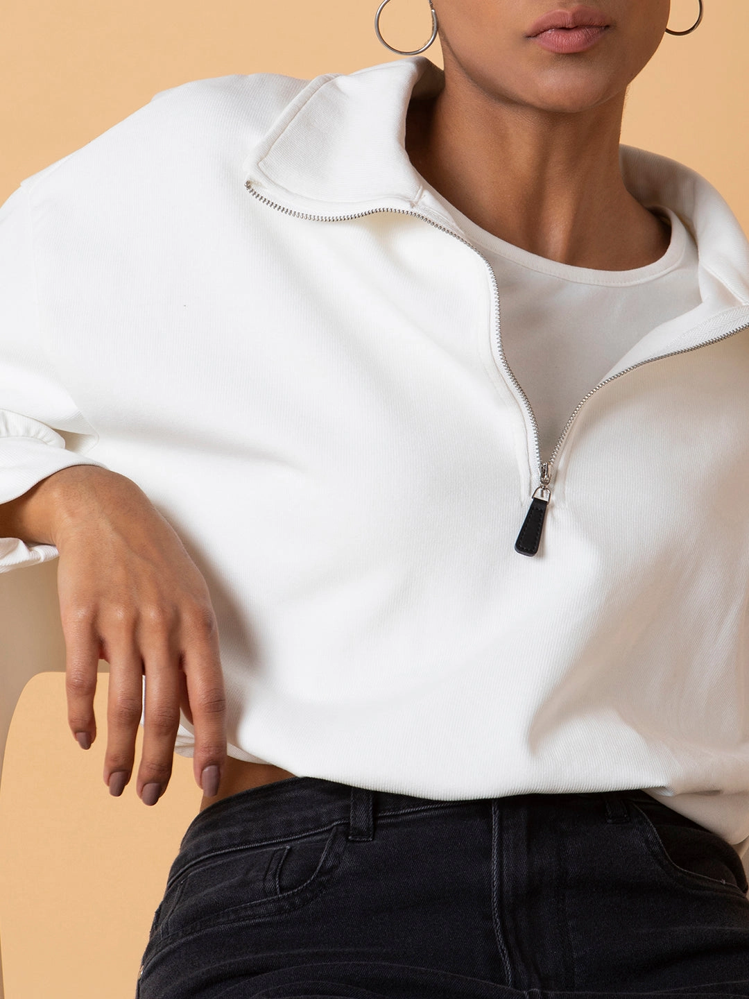 Women Solid Off White Oversized Top with tank top Moc Work Boots