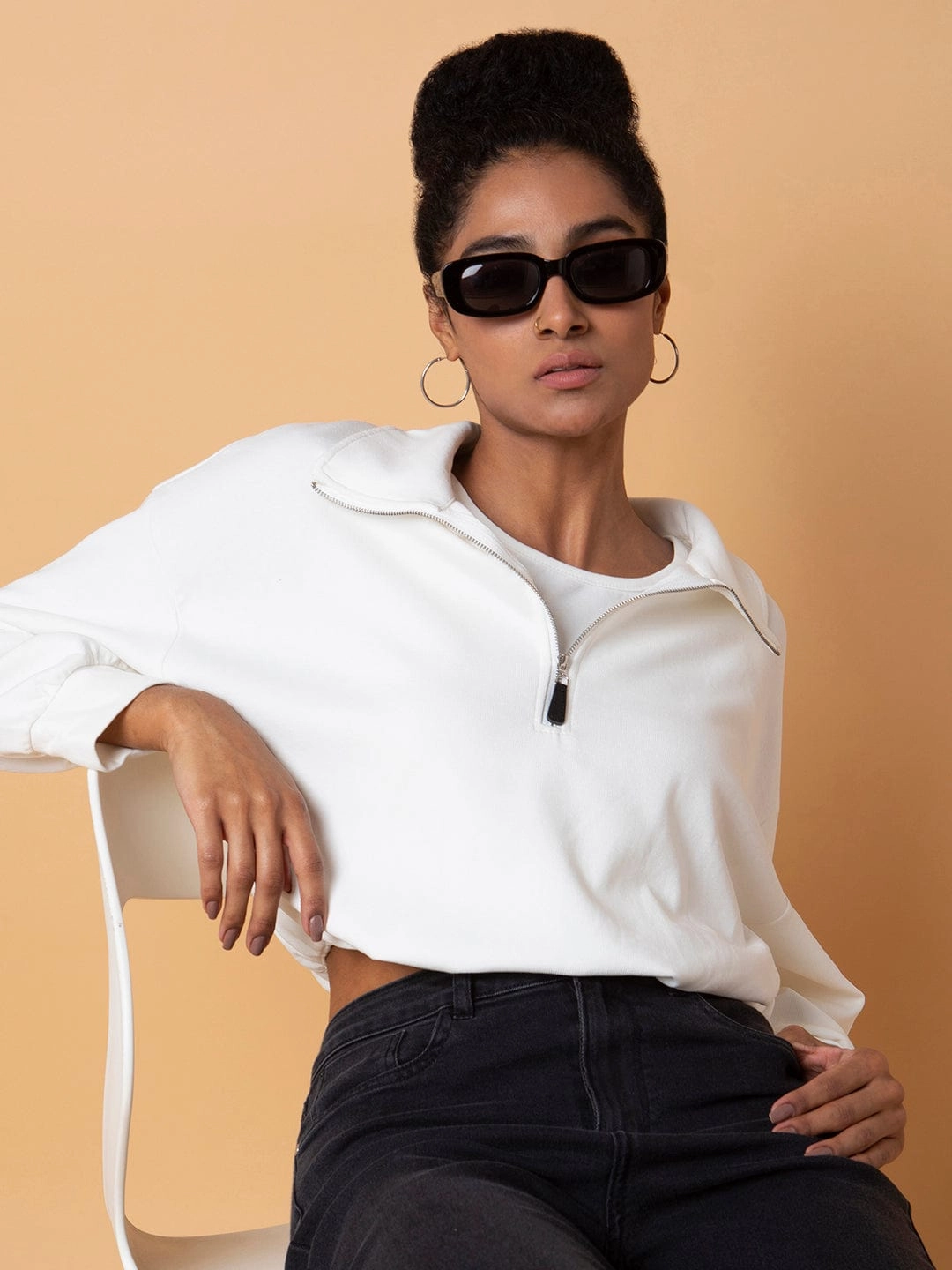 Women Solid Off White Oversized Top with tank top Cheap Moc Toe Work Boots