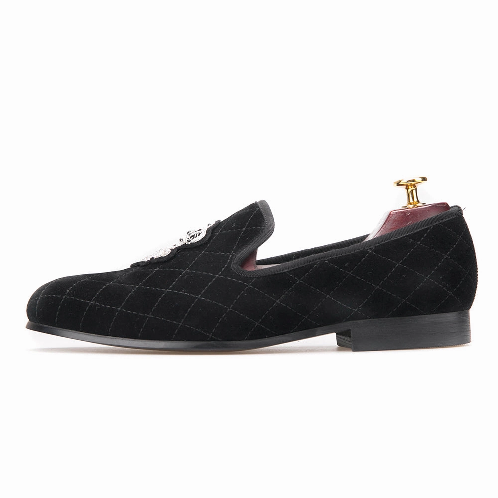 OneDrop Handmade Men Dress Shoes Stitching Plaid Velvet Embroidery Party Wedding Prom Loafers Oxblood Penny Loafers