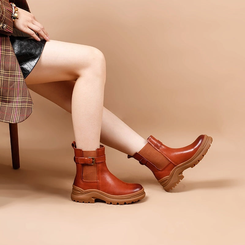 Womens Retro Leather Ankle Boots Snow Boots Have Fleece Lined for Cold Winter in Black/Brown Hunter Anne Sport Snow Boots