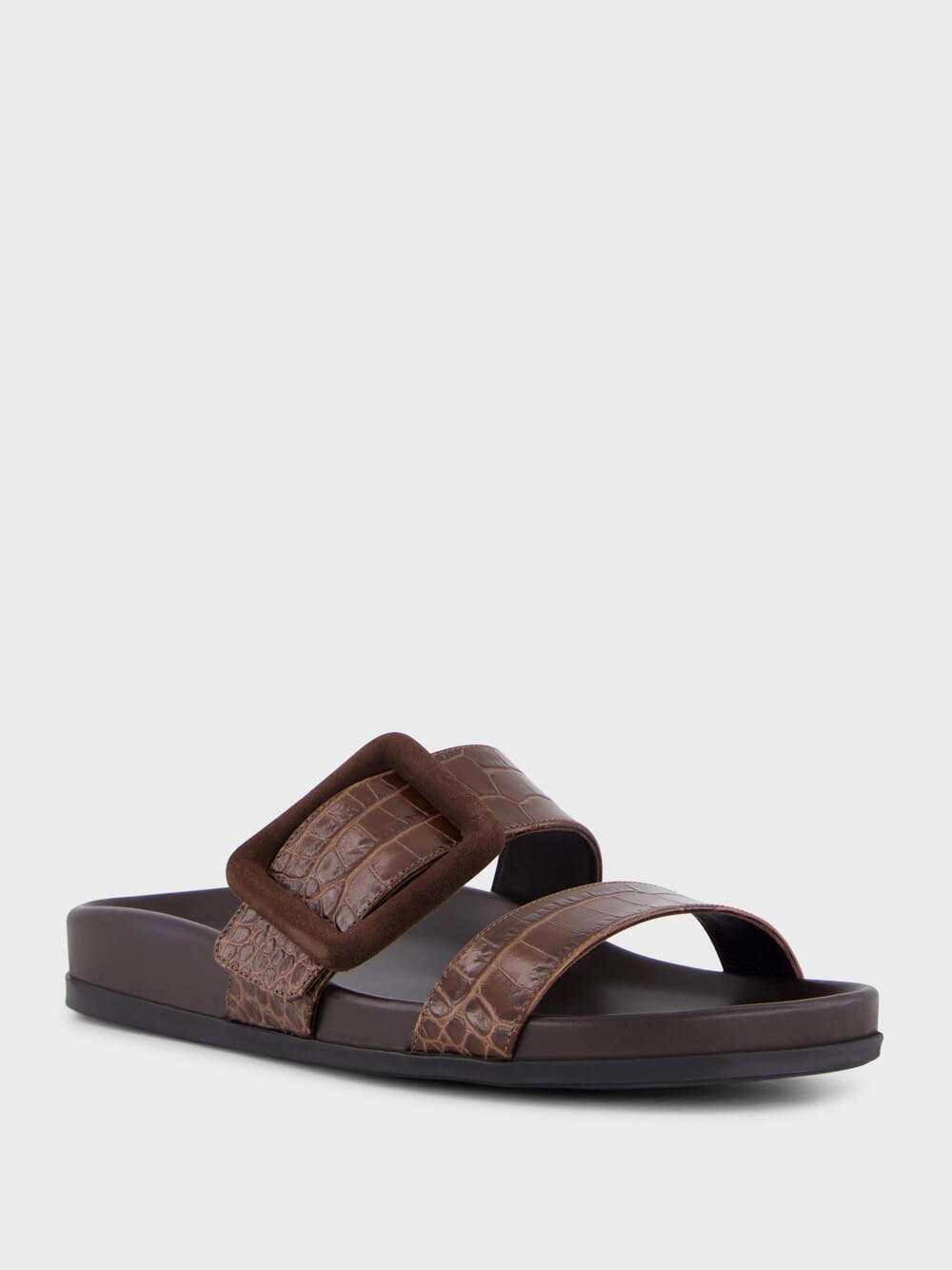 Flat Silver Shoes Wide Fit Brown Calf Leather Sandals