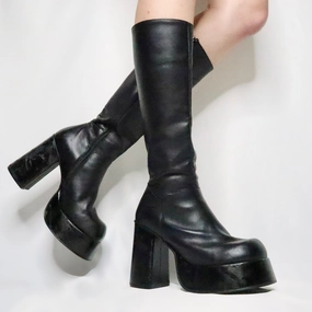 Black Leather Platform Boots(8.5 US/39 EU) Adidas Shoe Strings
