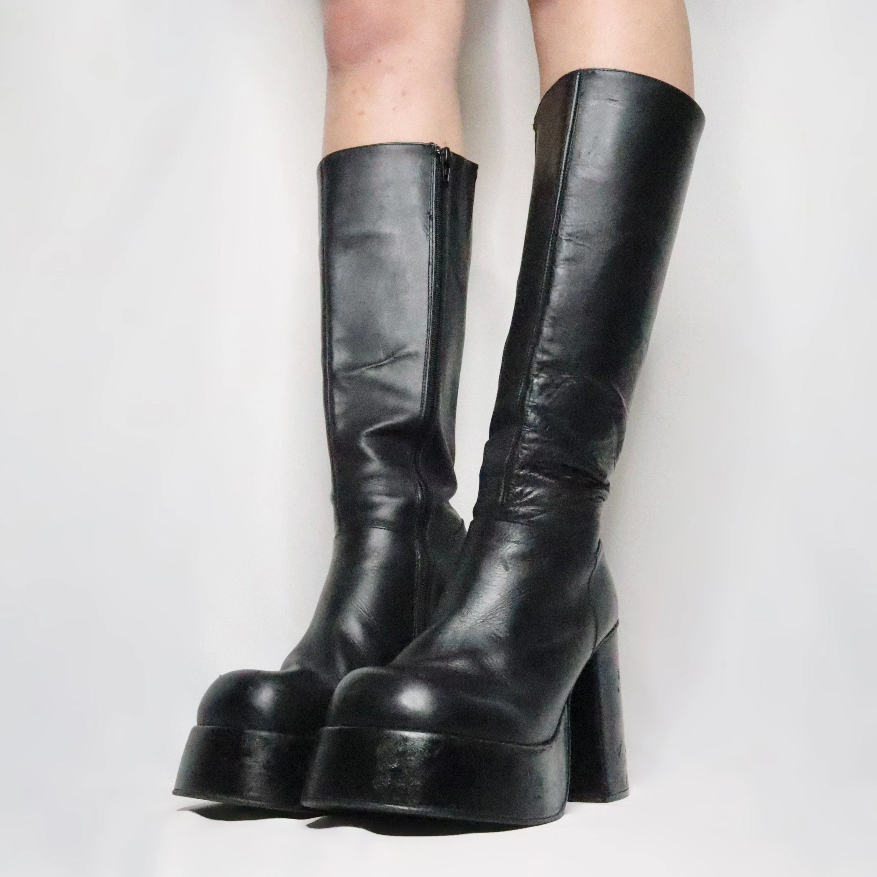 Black Leather Platform Boots(8.5 US/39 EU) Adidas 360 Golf Shoes