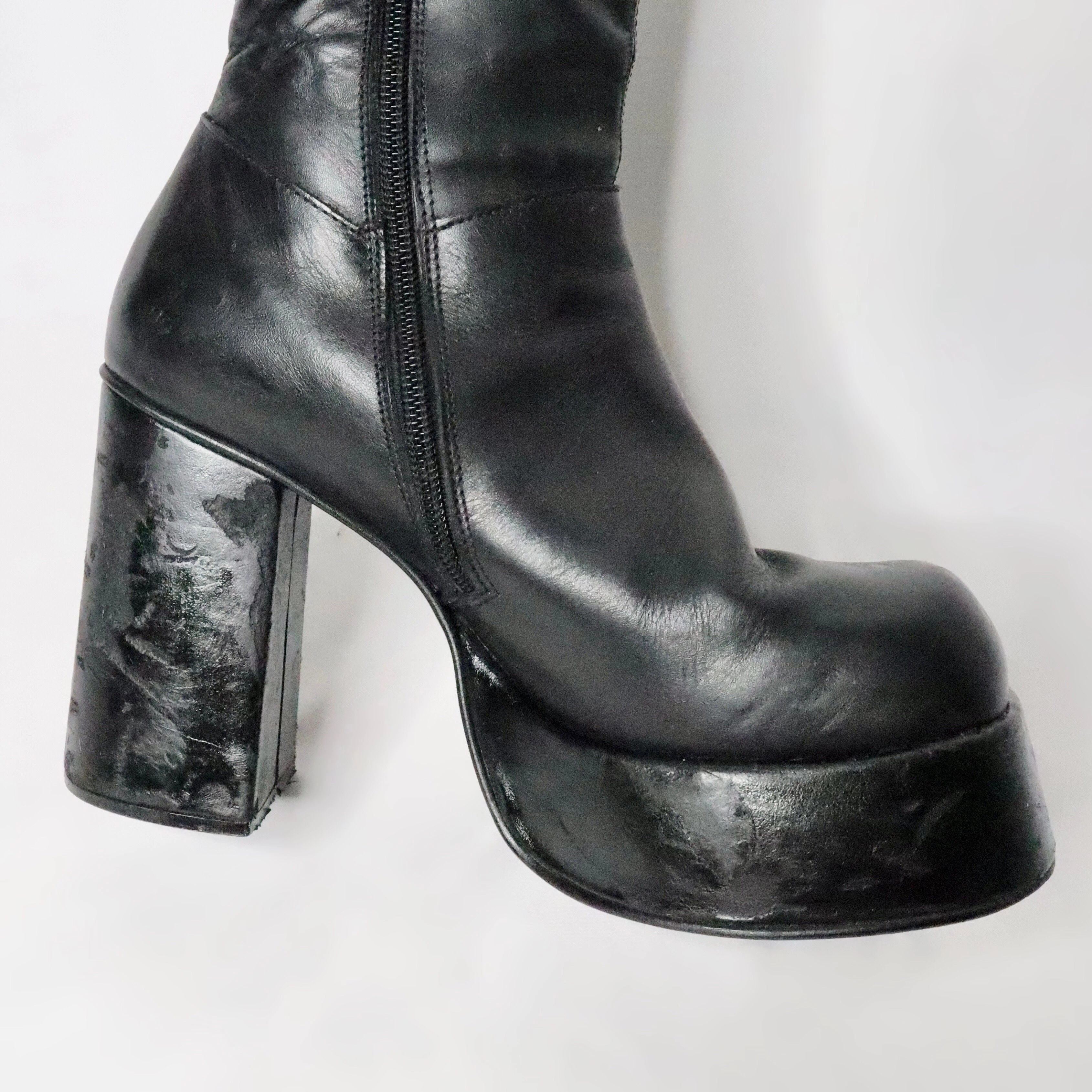 Black Leather Platform Boots(8.5 US/39 EU) Adidas Waffle Shoes