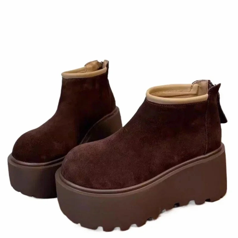 Mtrack Snow Boots 2024 Hot Sale Women's Shoes Ankle Women's Boots Platform Warm Snow Boots Women Round Toe Wedges Back Zip Outdoor Ladies Shoes