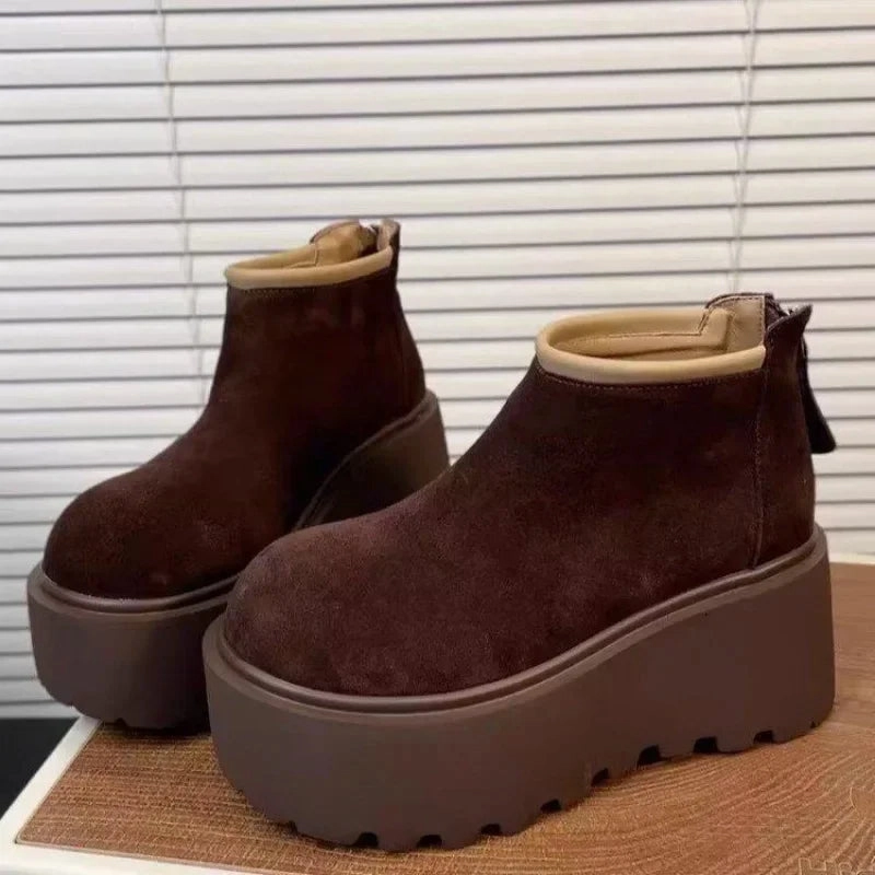 2024 Hot Sale Women's Shoes Ankle Women's Boots Platform Warm Snow Boots Women Round Toe Wedges Back Zip Outdoor Ladies Shoes Russian Military Snow Boots