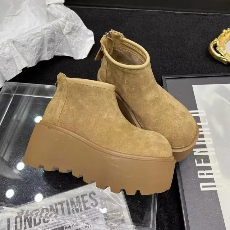 Best Snow Boots For Iceland 2024 Hot Sale Women's Shoes Ankle Women's Boots Platform Warm Snow Boots Women Round Toe Wedges Back Zip Outdoor Ladies Shoes