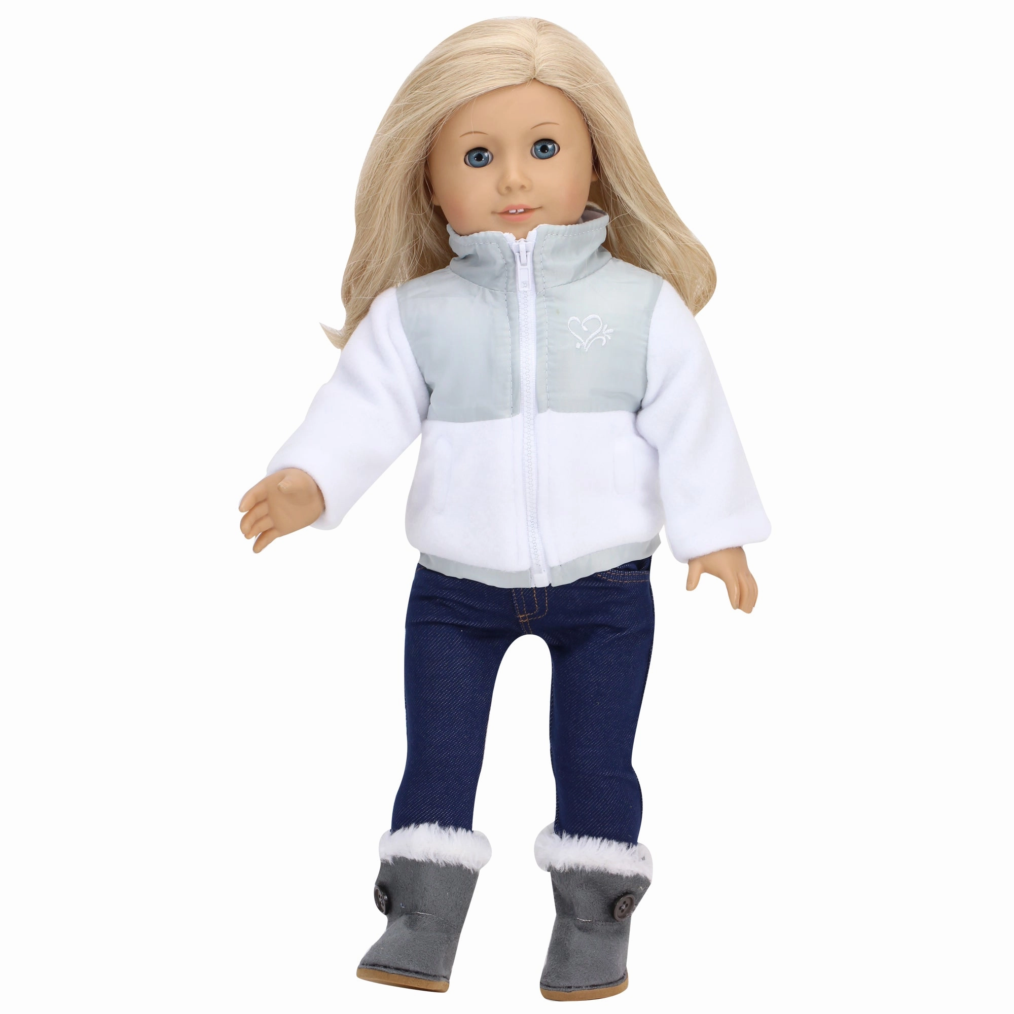 Graceful Boots Sophias by Teamson Kids 18" Dolls Boots in Grey Faux Suede, Baby Doll Shoes with White Lining & Trim for up to 46cm Dolls, Gift for Girls & Boys