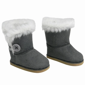 Sophias by Teamson Kids 18" Dolls Boots in Grey Faux Suede, Baby Doll Shoes with White Lining & Trim for up to 46cm Dolls, Gift for Girls & Boys Marten Boots