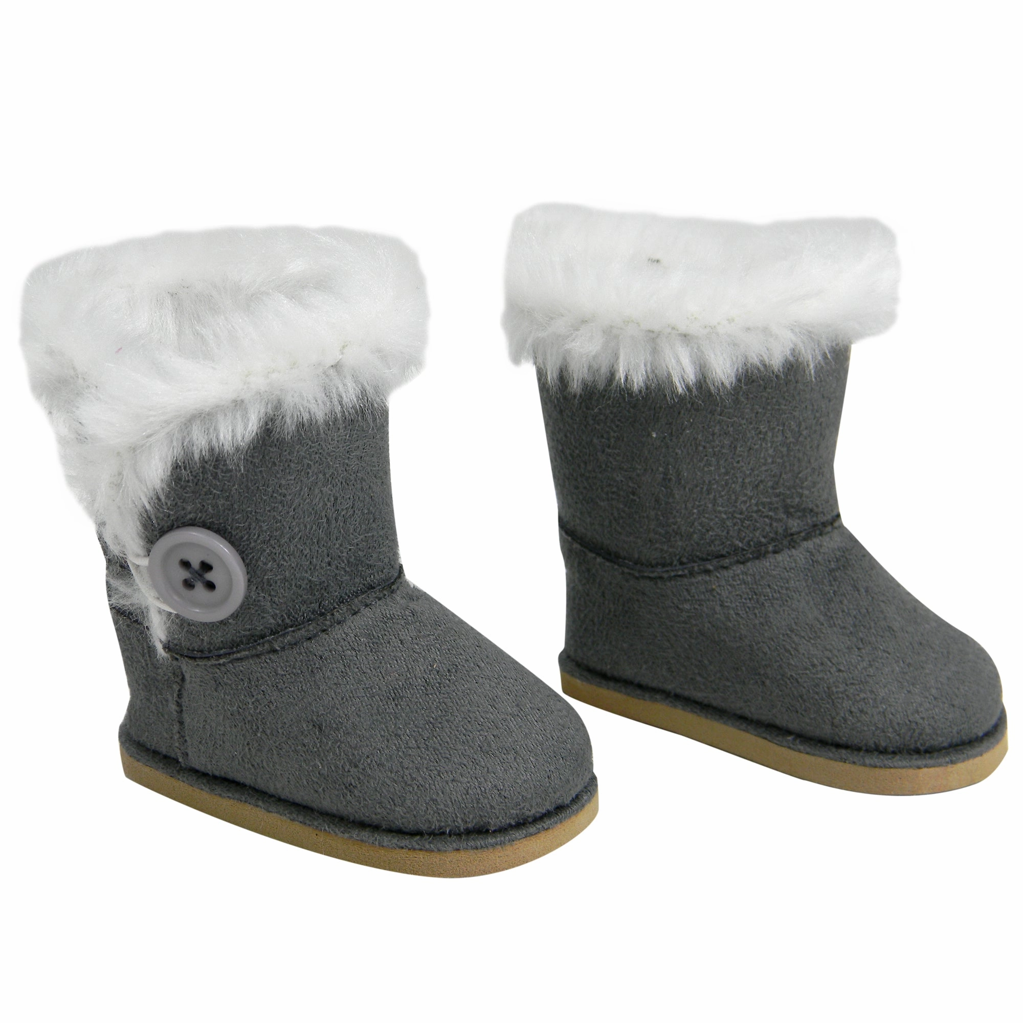 Carhartt Boots Sophias by Teamson Kids 18" Dolls Boots in Grey Faux Suede, Baby Doll Shoes with White Lining & Trim for up to 46cm Dolls, Gift for Girls & Boys
