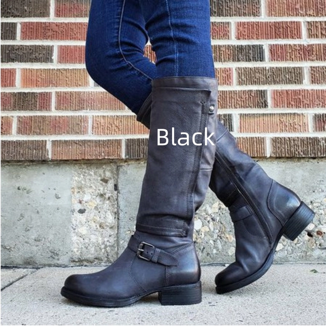 Round Toe High-Leg Boots - Stylish Low-Heel Knee-High Boots for Women Best Work Boots For Asphalt