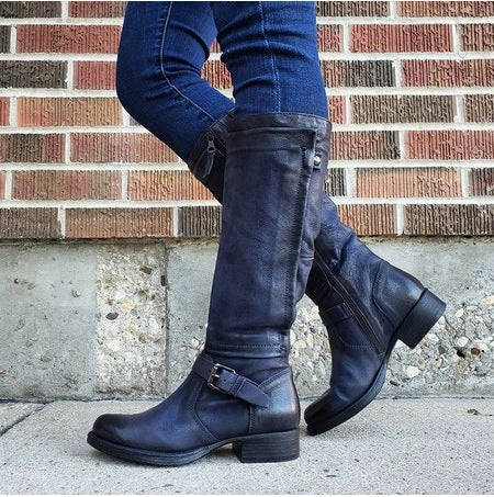 Round Toe High-Leg Boots - Stylish Low-Heel Knee-High Boots for Women Best Work Boots For Framing