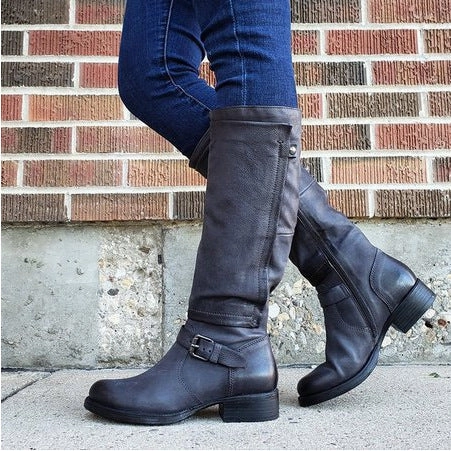 Work Boots For Construction Workers Round Toe High-Leg Boots - Stylish Low-Heel Knee-High Boots for Women