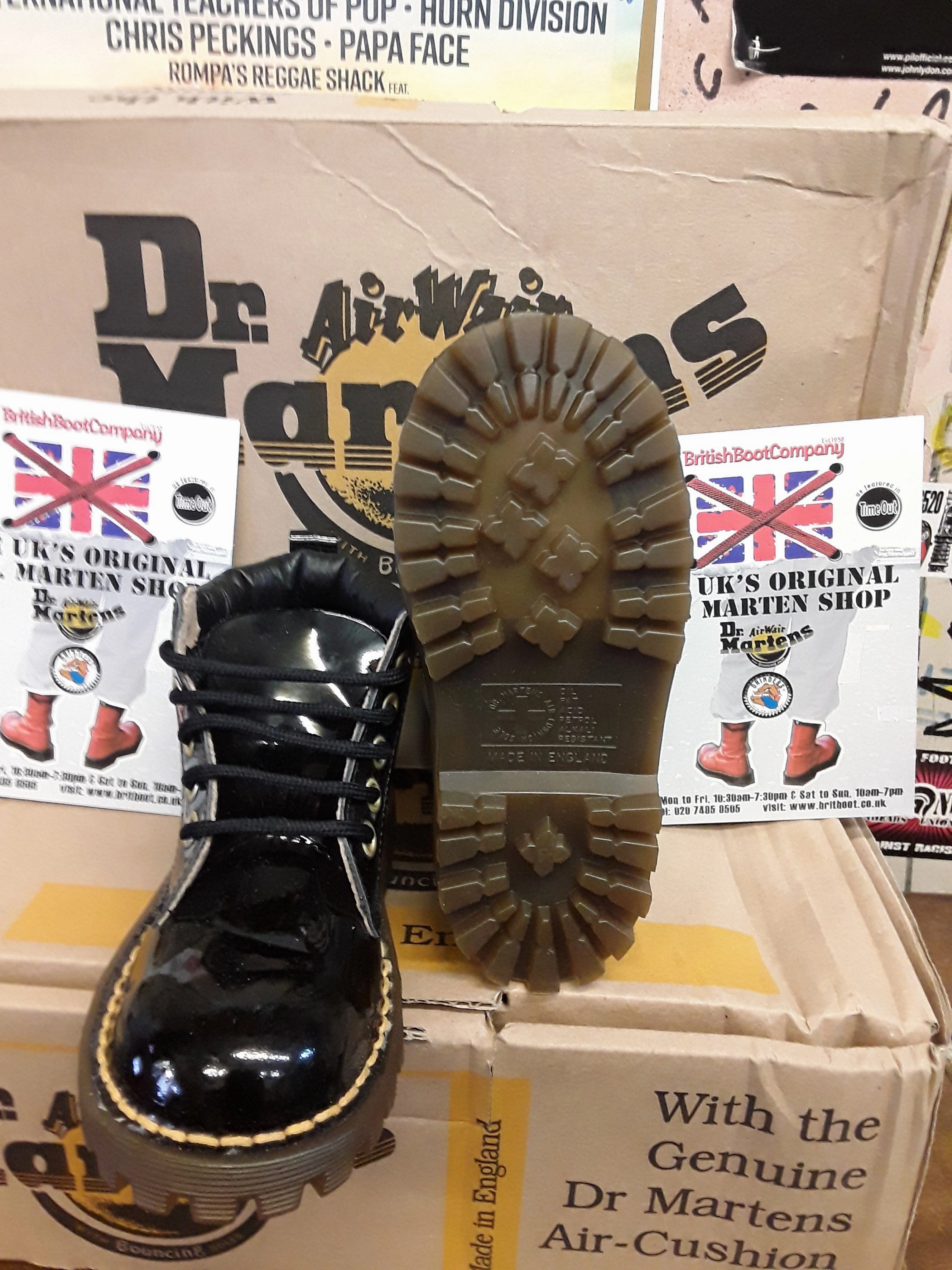 Dr Martens Kids, Made in England 90's, Black Ankle Boots Patent, Size UK 8 / EUR26 Bamboo Boots