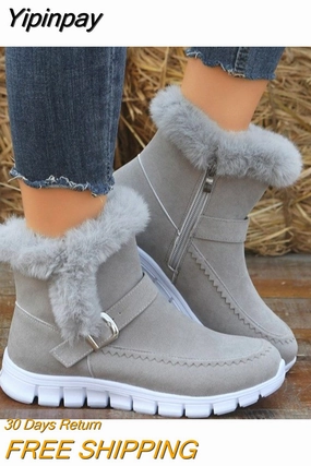 Yipinpay Women Fur Warm Chelsea Snow Boots Casual Shoes New Short Plush Suede Ankle Boots Flats Gladiator Sport Ladies Botas Mujer Chocorua Tall Lace-up Waterproof Snow Boot