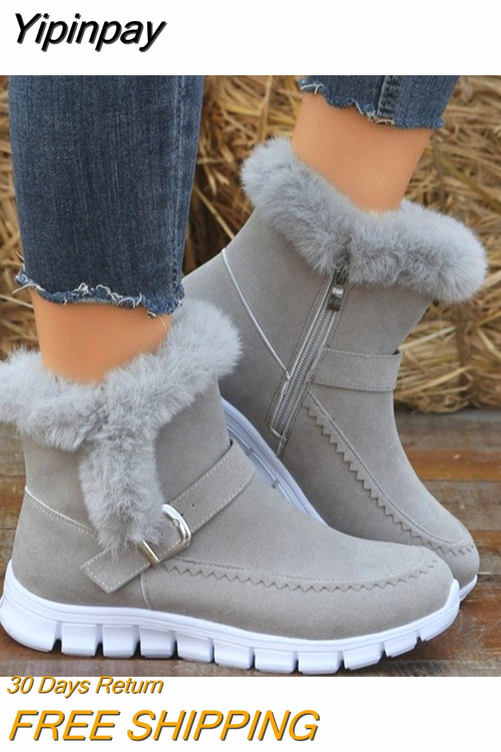 Ecetana Snow Boots Yipinpay Women Fur Warm Chelsea Snow Boots Casual Shoes New Short Plush Suede Ankle Boots Flats Gladiator Sport Ladies Botas Mujer