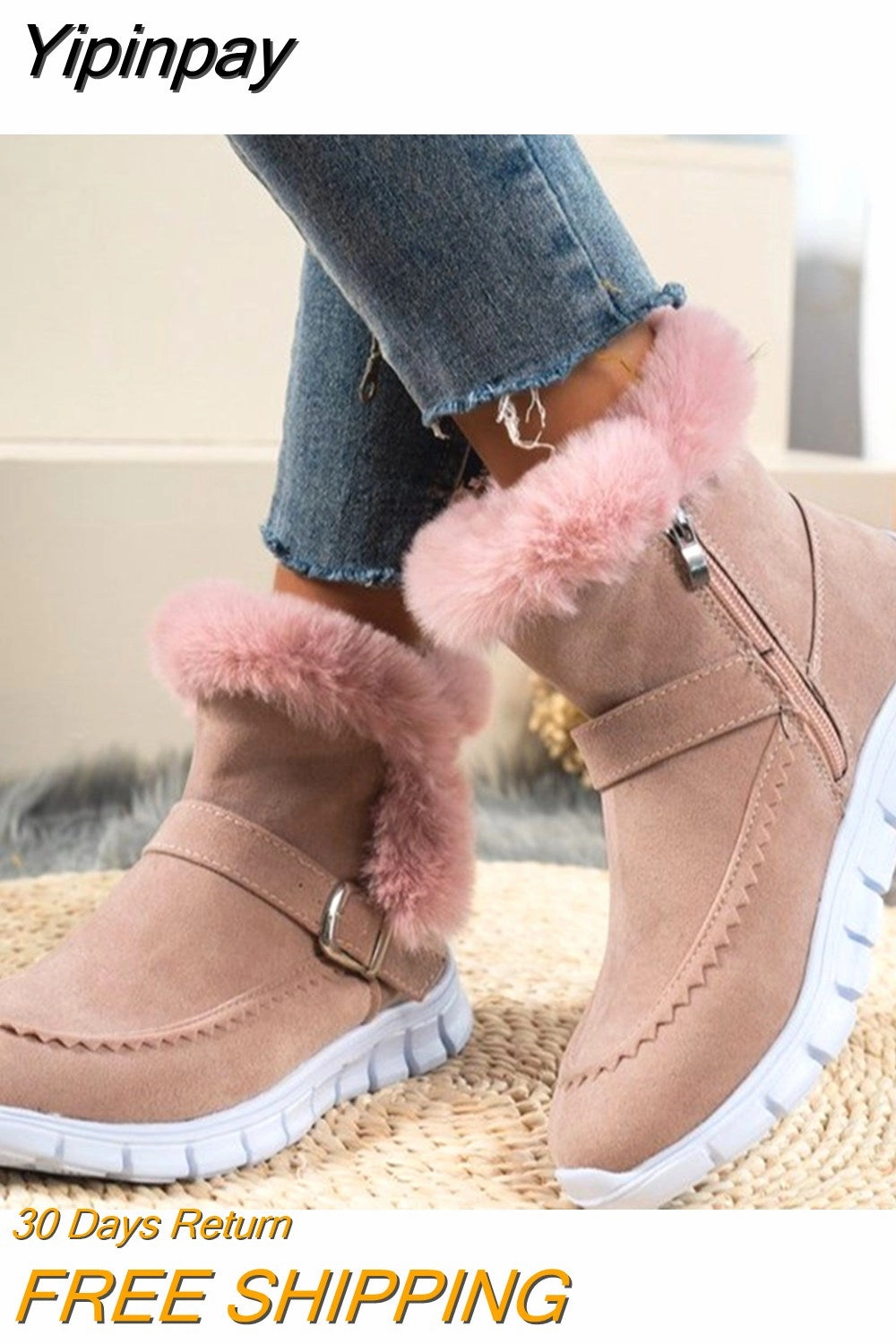 New Nike Snow Boots Yipinpay Women Fur Warm Chelsea Snow Boots Casual Shoes New Short Plush Suede Ankle Boots Flats Gladiator Sport Ladies Botas Mujer