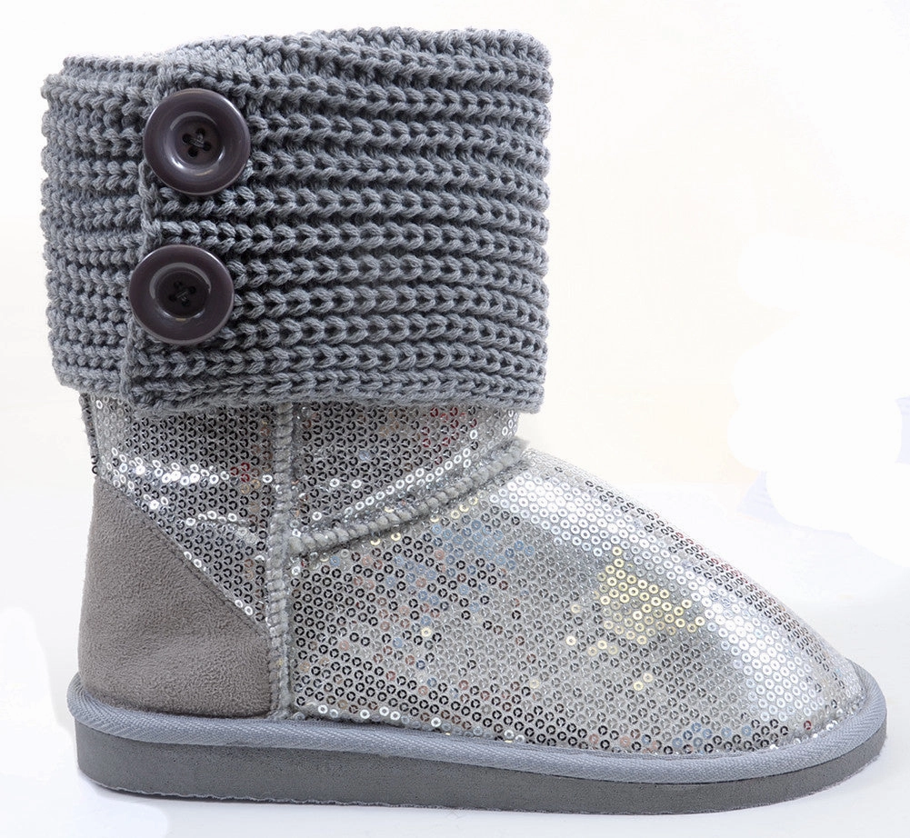 Sequin Crochet Slouchy Knit Sweater Button Flat Boot Silver Different Adidas Shoes