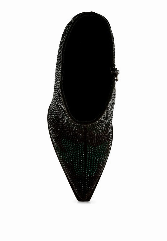 Zarka Rhinestones Embellished Block Heel Boots Adidas Sneakers Shoes