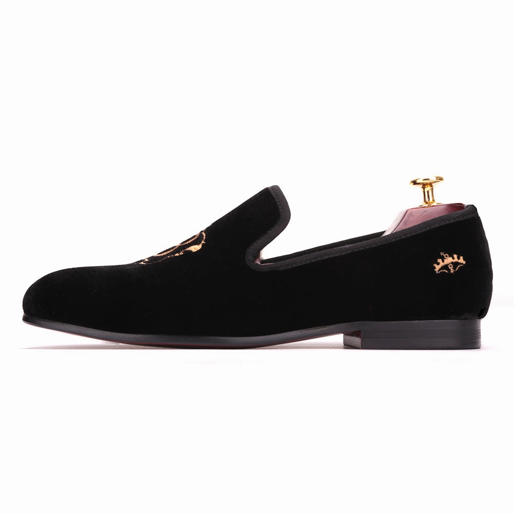 Vionic Loafers OneDrop Handmade Men Gold Embroidery Velvet Dress Shoes Party Wedding Prom Loafers