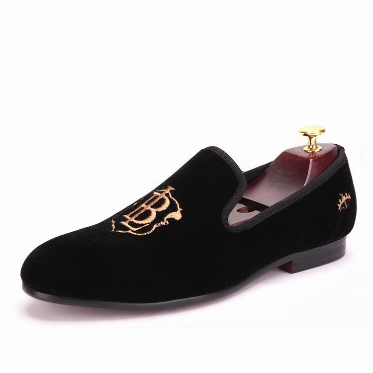 OneDrop Handmade Men Gold Embroidery Velvet Dress Shoes Party Wedding Prom Loafers Snake Loafers