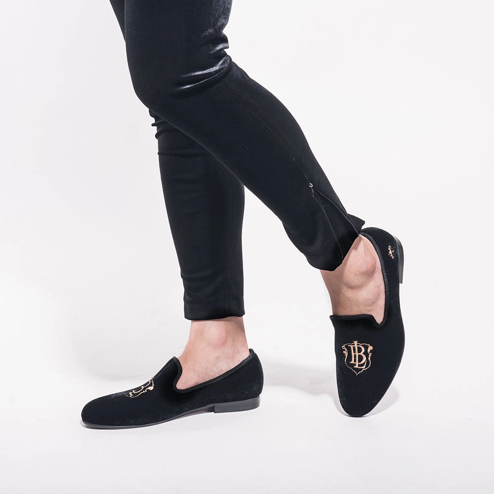 Vintage Gucci Loafers OneDrop Handmade Men Gold Embroidery Velvet Dress Shoes Party Wedding Prom Loafers