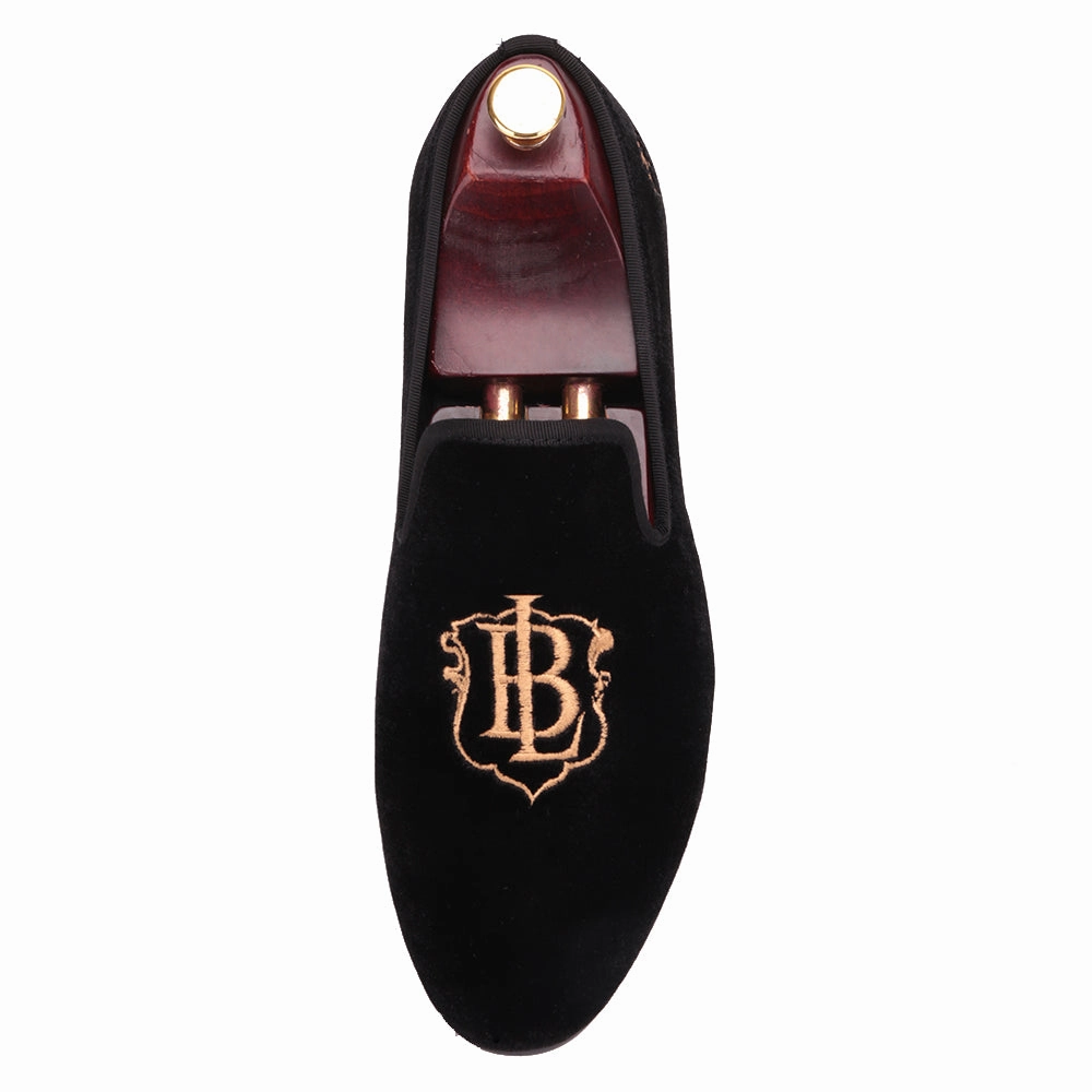 OneDrop Handmade Men Gold Embroidery Velvet Dress Shoes Party Wedding Prom Loafers Round Toe Loafers