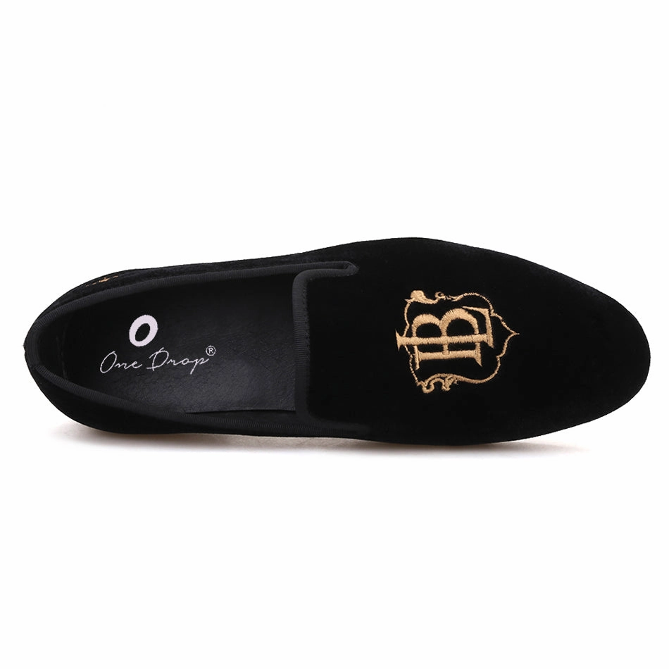 Michael Michael Kors Loafers OneDrop Handmade Men Gold Embroidery Velvet Dress Shoes Party Wedding Prom Loafers